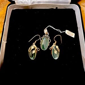 3pc set Blue quartz SS earring/pendant set